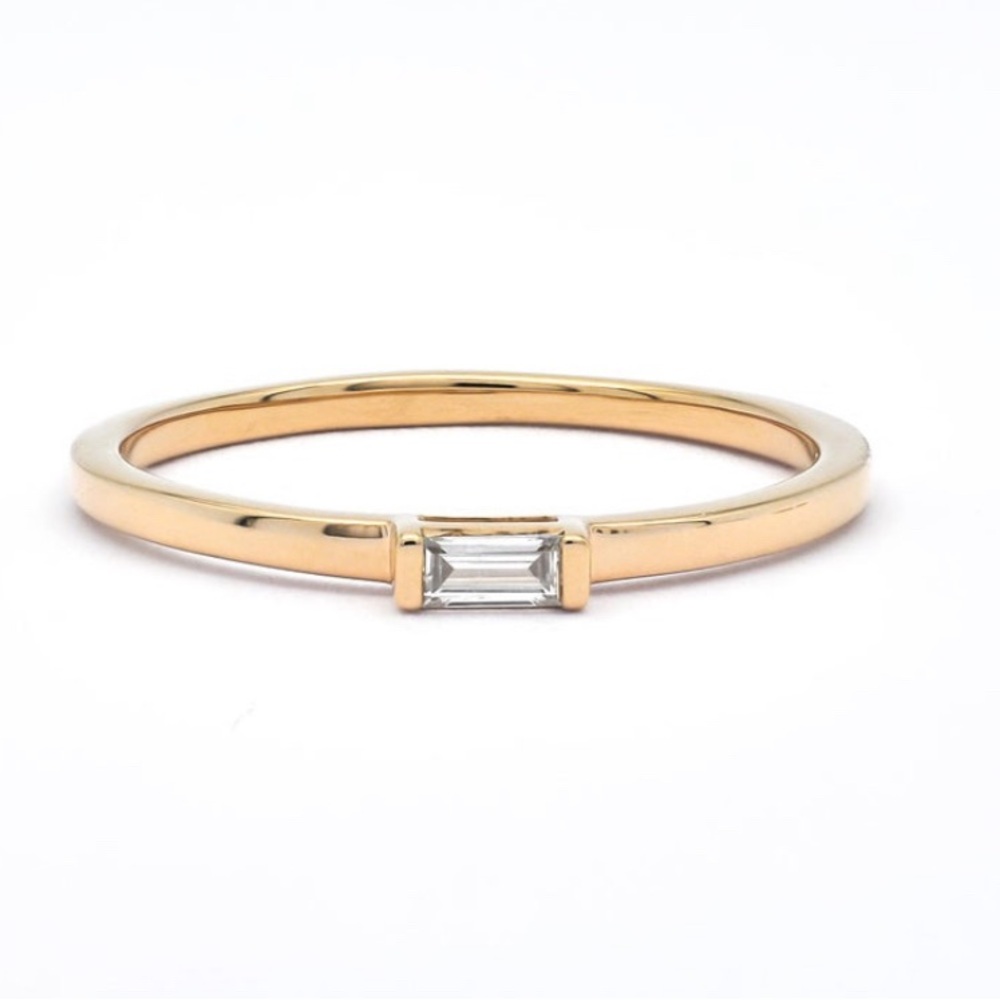 CZ Baguette Cut Gold Plated Over Sterling Silver 925 Solitaire Ring